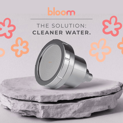 Bloom Filtered Showerhead designed to remove chlorine and impurities for cleaner water.
