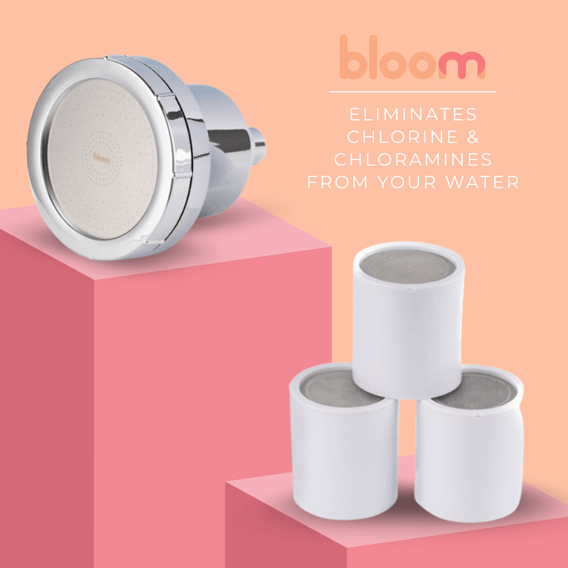 Bloom Filtered Showerhead eliminates chlorine and chloramines from your water, ensuring purity and quality.